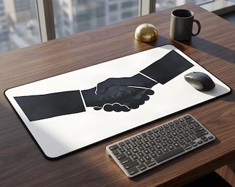 Employee Appreciation Desk Mat: Mountain Handshake Panoramic Office Decor, Team Achievement Gift