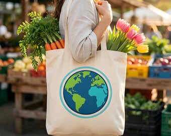 Earth Day Tote Bag: Sustainable Infographic Planet Design, Eco Friendly Canvas Bag, Reusable Grocery Bag for Environmentalist
