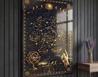 Minimalistische Sternenkarte, Poster mit Goldfolie, Vintage Himmelskarte, Wandbild für Mama, Posterdruck, Astronomie-Geschenk für Sie
