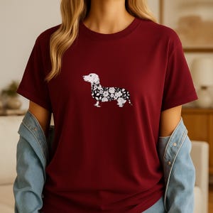 Vintage Floral Dachshund Silhouette Shirt Sepia Botanical Retro Tee Minimalist Dog Lover Artwear Distressed Nostalgic Aesthetic
