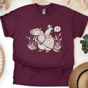 Vintage Capybara shirt Cowboy Rat Marsh Western T-Shirt Hand-Drawn Rustic Animal Humor Nature Lover Westernwear Heavy Cotton Tee