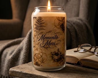 Memento Mori Sojakerze: Dunkle Academia Dekor, antike Pergamenthandschrift Geschenk