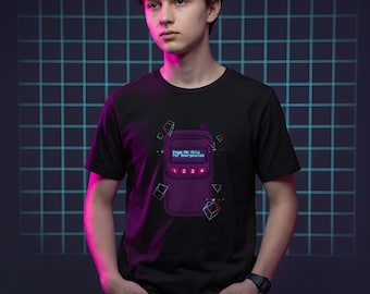 Retro Pager Graphic Tee, 90s Tech Nostalgia Vaporwave Shirt for IT Professionals and Introverts