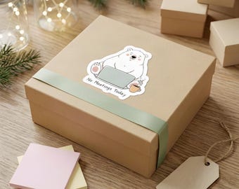 No Meetings Day Kiss-Cut Sticker: Cute Polar Bear Laptop Planner Decal for Virtual Meeting Fans