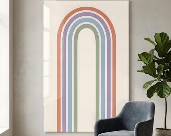 Minimalist Pride Regenbogen Acryl Print: Moderne Boho Kinderzimmer Wand Kunst, Abstrakte Line Art Vertikales Dekor für LGBTQ Familie