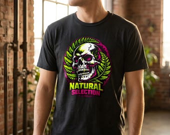 Evolutionsbiologie Studenten T-Shirt: Schädel und Fossiler Farn Pop Art Tee