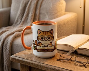 Librarian Cat Coffee Mug: Cozy Library Archivist Aesthetic Gift for Book Lovers