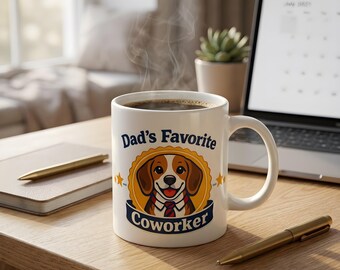 Beagle Dad Coffee Mug: Funny Dog Coworker of the Month Gift for Father's Day, WFH Office Humor Ceramic Cup, 11oz