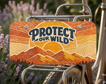 Mini matrícula "Protejamos nuestra naturaleza": decoración retro de los años 70 para amantes de la conservación de los parques nacionales, ideal para bicicletas y motocicletas.