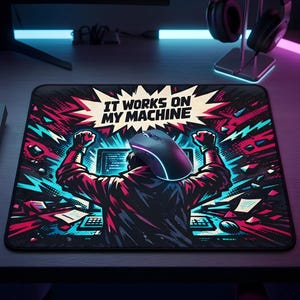 Gaming Mouse Pad: Funny Python Programmer Gift, 'It Works On My Machine' Coding Desk Mat, Software Engineer Office Decor
