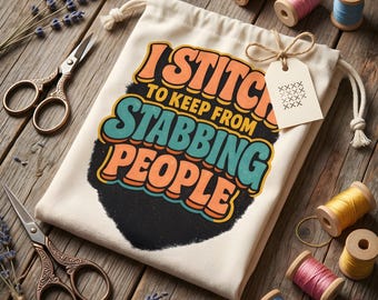 Wäschesack: Lustiges Geschenk für Stickerei, Retro 70er Jahre Typografie Stitching Zitat, langlebiger Kordelzug für Handarbeiten