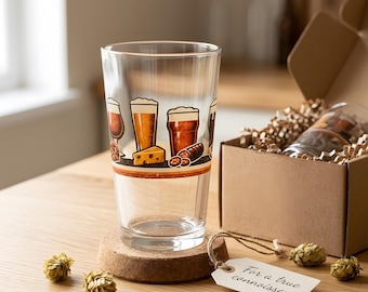Vaso de pinta retro para maridaje de cerveza: regalo para anfitriones de fiestas de cata de cerveza, cristalería con infografía de cerveza artesanal, decoración vintage para bar en casa.