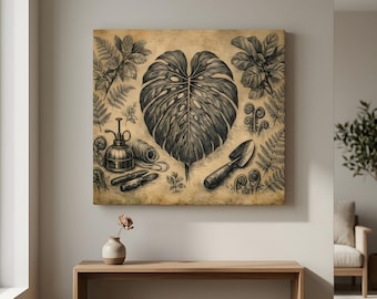 Victorian Botanische Monstera Leinwand: Gewächshaus Pflanze Eltern Geschenk Wandkunst