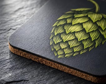 Minimalistischer Hopfen Untersetzer: Dunstige IPA Liebhaber Geschenk, Botanisches Bier Dekor für die Hausbar