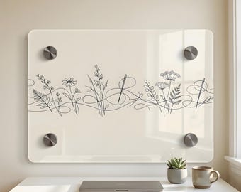 Minimalistische botanische Acrylwandkunst: Einzigartiges Stickerei-Hobbyistengeschenk für Papa, moderne Handarbeitslinie Kunstdekor für Nähzimmer