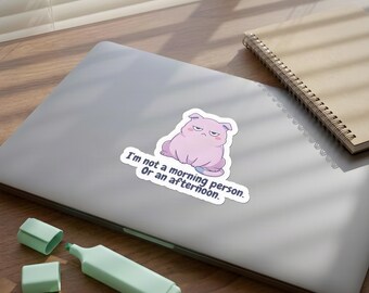 Grumpy Cat Locker Humor Sticker: Kawaii Pastel Anti-Morning Kiss-Cut Decal