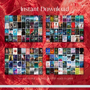Puede incluir: Un gr&aacute;fico de descarga digital con cuatro arreglos rectangulares de portadas de libros. Las portadas muestran varios t&iacute;tulos y autores, con un fondo rojo y el texto "Instant Download" en la parte superior. El texto inferior dice "You will receive a high-quality PDF ready to print."