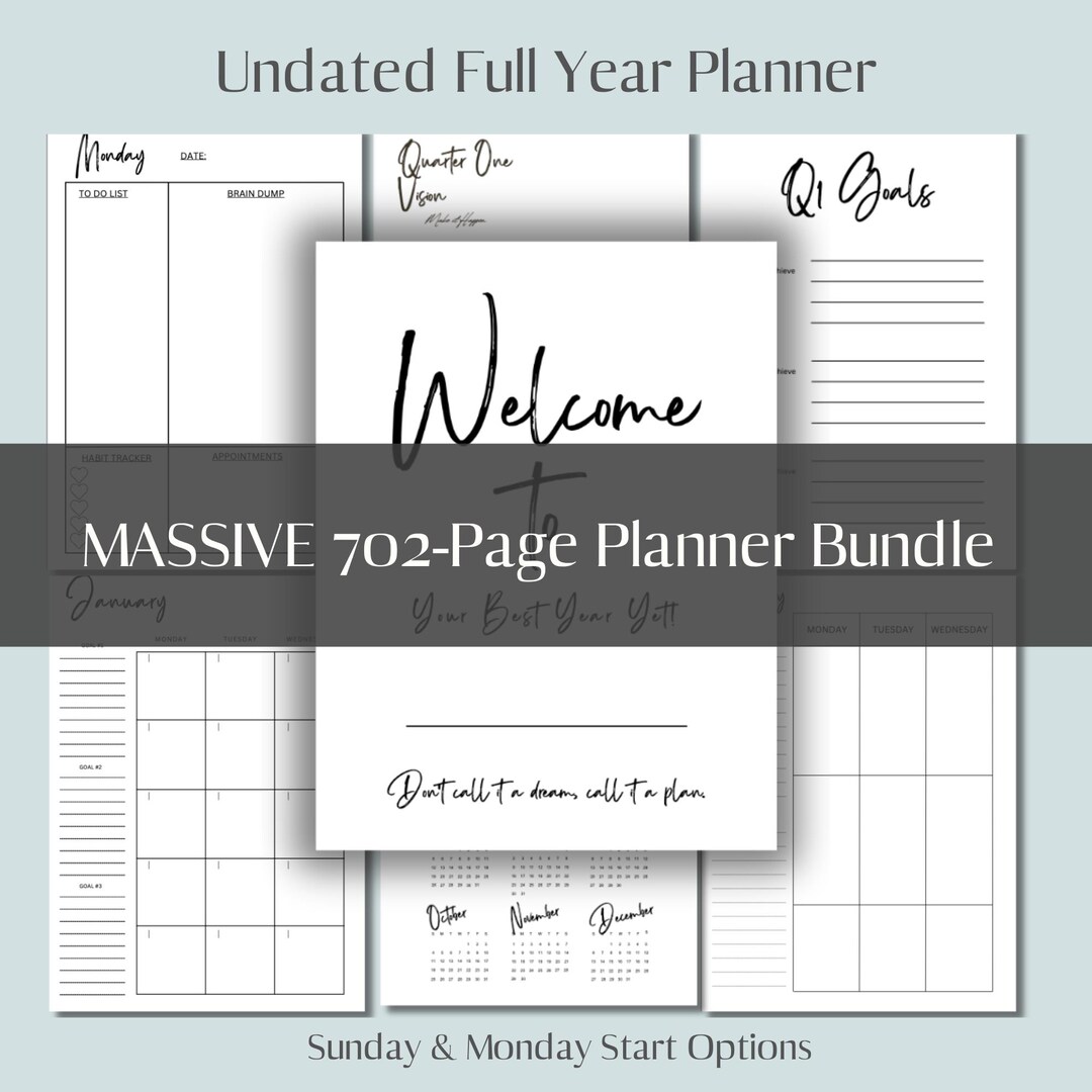 Undated Planner | Minimalist Printable PDF, Weekly + Monthly + Daily ...