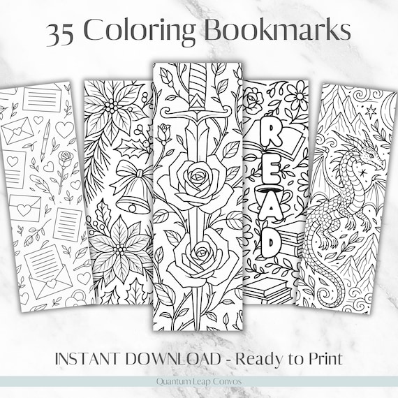 35 Printable Coloring Bookmarks Bundle • Bookish PDF + PNG • Instant Download