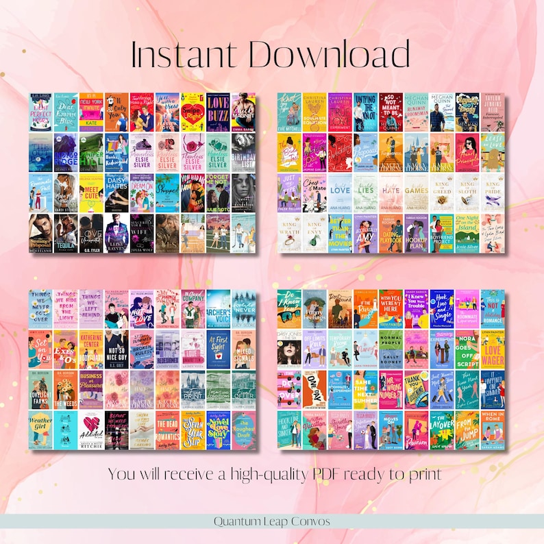 Peut inclure: Un t&eacute;l&eacute;chargement num&eacute;rique pr&eacute;sentant quatre collages rectangulaires de couvertures de livres. Les couvertures affichent divers titres avec des designs et du texte color&eacute;s. Les mots "T&eacute;l&eacute;chargement instantan&eacute;" et "Vous recevrez un PDF de haute qualit&eacute; pr&ecirc;t &agrave; imprimer" sont visibles.