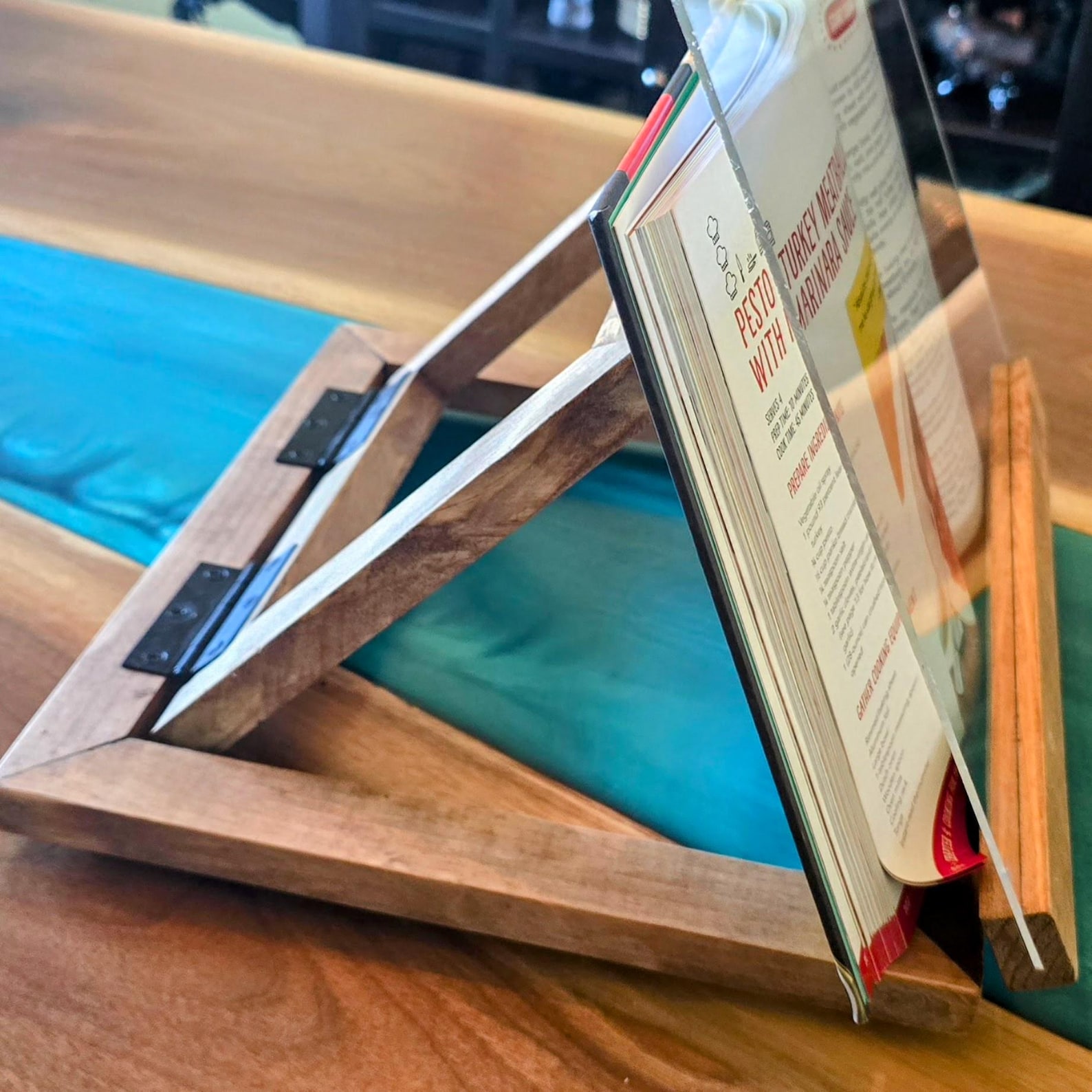 Handcrafted Wooden Cookbook Holder with Protective Splash Guard - Black Walnut
