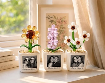 Personalized Photo Glass Tulip Pot, Custom Best Friend Photo Flower Pot, Glass Flower Pot, Bestie Birthday Gifts, Family Photo Keepsake