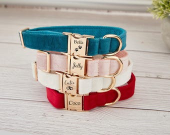 Set di collare e guinzaglio per cani in velluto personalizzato, collare per animali domestici con incisione personalizzata