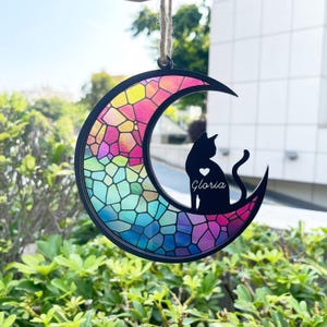 Personalized Cat Memorial Suncatcher With Name And Date, Custom Cat Suncatcher, Pet Memorial Gift, Pet Loss Gift, In Loving Memory
