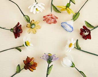 Hand Blown Glass Birth Flower, Glass Birth Flower Bouquet, Gift for Mom, Floral Keepsake, Stained Glass Flower