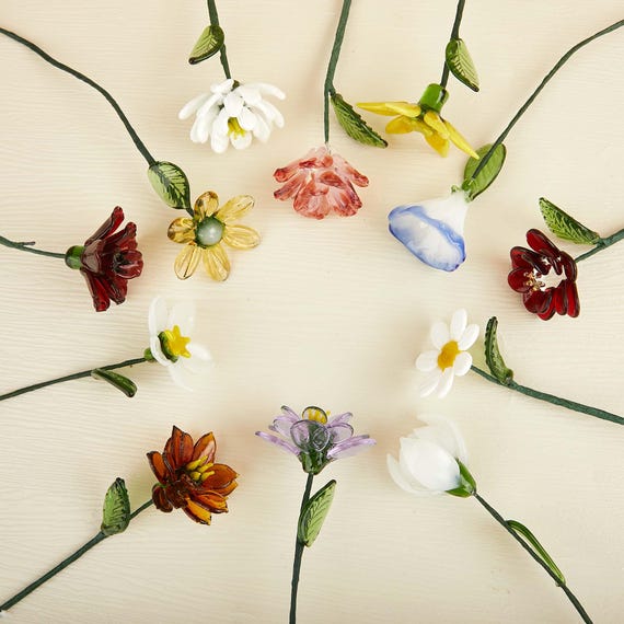 Hand Blown Glass Birth Flower, Glass Birth Flower Bouquet, Gift for Mom, Floral Keepsake, Stained Glass Flower