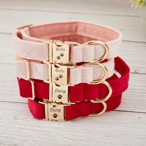 Personalised Velvet Dog Collar, Custom Engraved Pet Collar, Engraved Pet Tag, Dog Leash, Puppy Collar, Dog Gifts, Gift for Pets