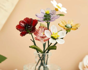 Hand Blown Glass Birth Flower: Fine Art Glass Floral Stem,  Glass Flower Bouquet, Home Decor, Christmas Bouquet