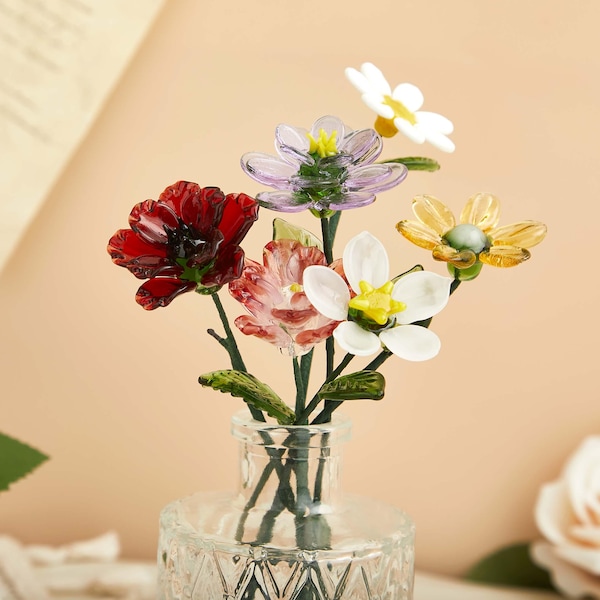 Mundgeblasene Glas Geburtsblume: Fine Art Glass Blumenstiel, Geschenk für Mutter, Geburtstagsgeschenk, Geschenk für Oma
