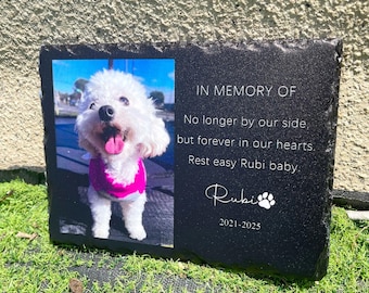 Custom Pet Memorial Stone, Personalized Photo Grave Marker, Garden Cemetery Stone
