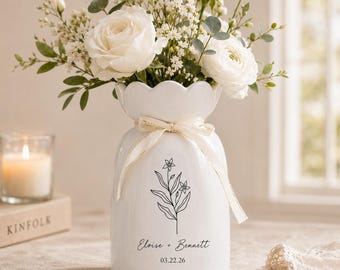 Custom Engagement Gifts Flower Vase, Personalized Engaged Vase, Mr & Mrs Personalized Ceramic Vase, Romantic Anniversary Gift for Her Him