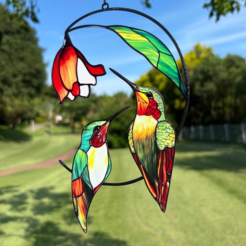Hummingbird Stained Glass Bird Suncatcher, Handmade Glass Hummingbird
