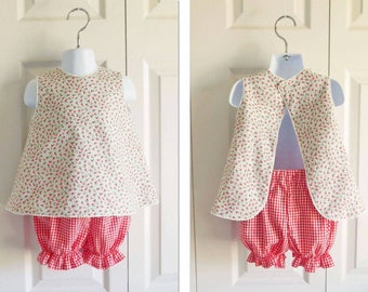 Girls "Molly" Vintage look open back pinafore Top Set - choice of fabrics