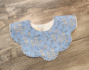 Scalloped Baby Bib – Liberty Floral Cotton Terrycloth Lined Drool Catcher