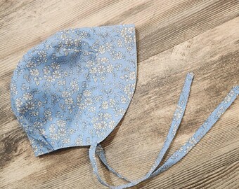 Baby Girls Liberty Sun Bonnet – Blue Floral Cotton, Gingham Lined, Sun Visor - size 12-18 mos