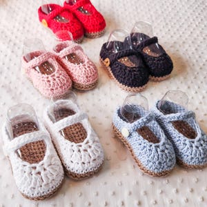 Mary Jane style baby booties - choice of size and color combo - hand crocheted with soft cotton yarn - baby shower gift