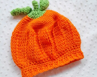 Hand Crocheted Pumpkin Hat – Baby Toddler Beanie, Photoshoot Prop