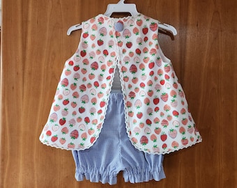 Girls Open Back Pinafore Set – Vintage Pattern, Lace Trim, Choose your own Fabric