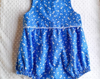 Ready to Ship - size 24 mos - Bubble Romper "Harper" - Summer Shortalls Sunsuit - blue retro print