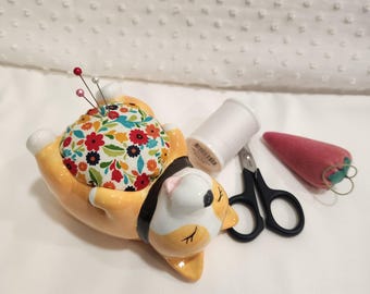 Porcelain Corgi Pincushion – Upcycled Planter Sewing Room Decor