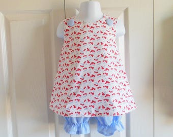 Girls Cross-Back Pinafore Top and bloomers Set – Vintage Pattern, Custom Fabric