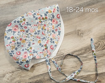 Baby Girls Liberty "Betsy" Sun Bonnet –  Floral Tana Lawn Cotton, white seersucker lining, Sun Visor - size 18-24 mos