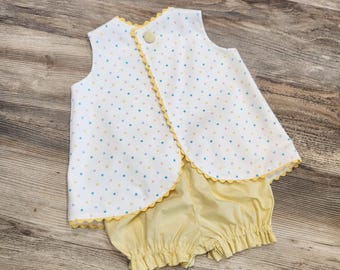 Girls Polka Dot Pinafore Top and Shorts Set – Vintage Pattern Style