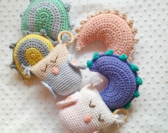 Handmade cotton yarn rattles for baby - boho chic rattles