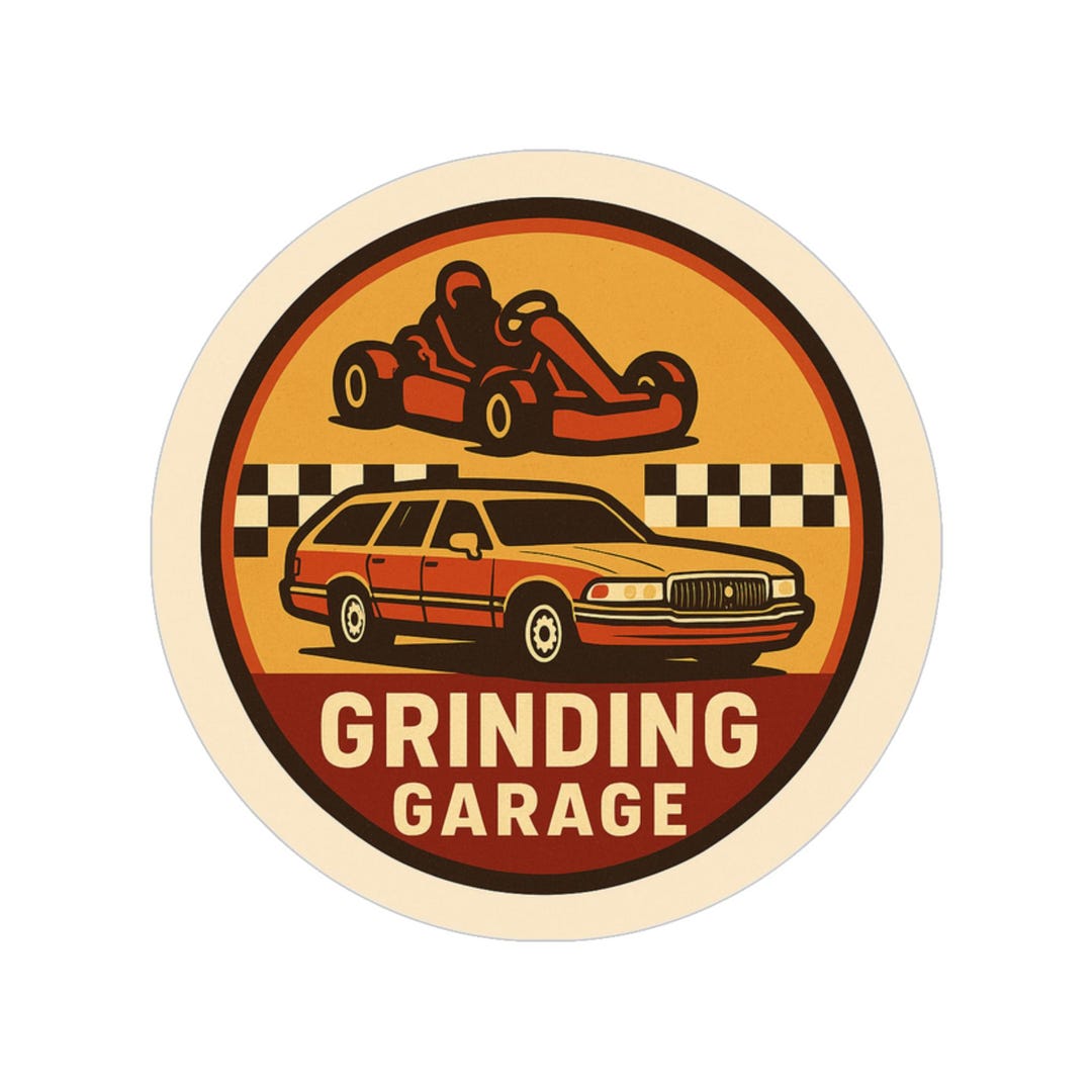 Grinding Garage Sticker | 2" Round Car Build & Racing Crew Decal ...