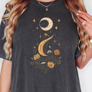 Comfort Colors® Celestial  Shirt, Moon Phase T-shirt, Boho Mystical Moon And Sun Tee, Boho Moon Outfit, Spiritual Moon Women Clothing Gifts